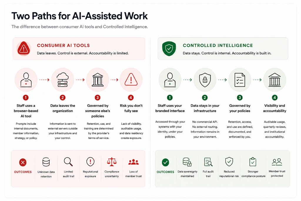 Two Paths for AI-Assisted Work: consumer browser AI versus Controlled Intelligence