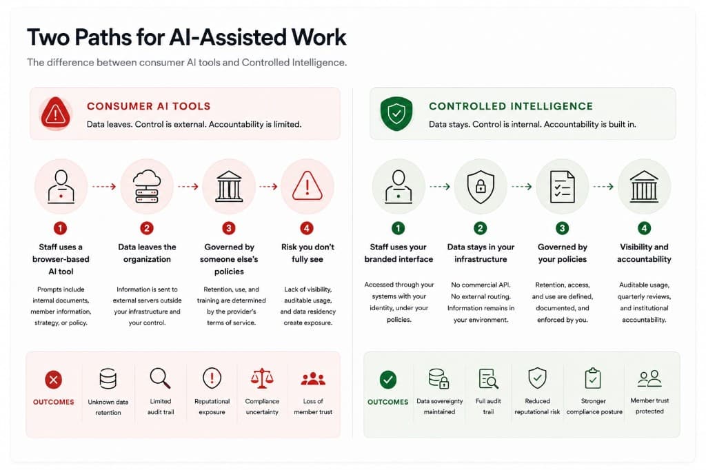 Two Paths for AI-Assisted Work: consumer browser AI versus Controlled Intelligence